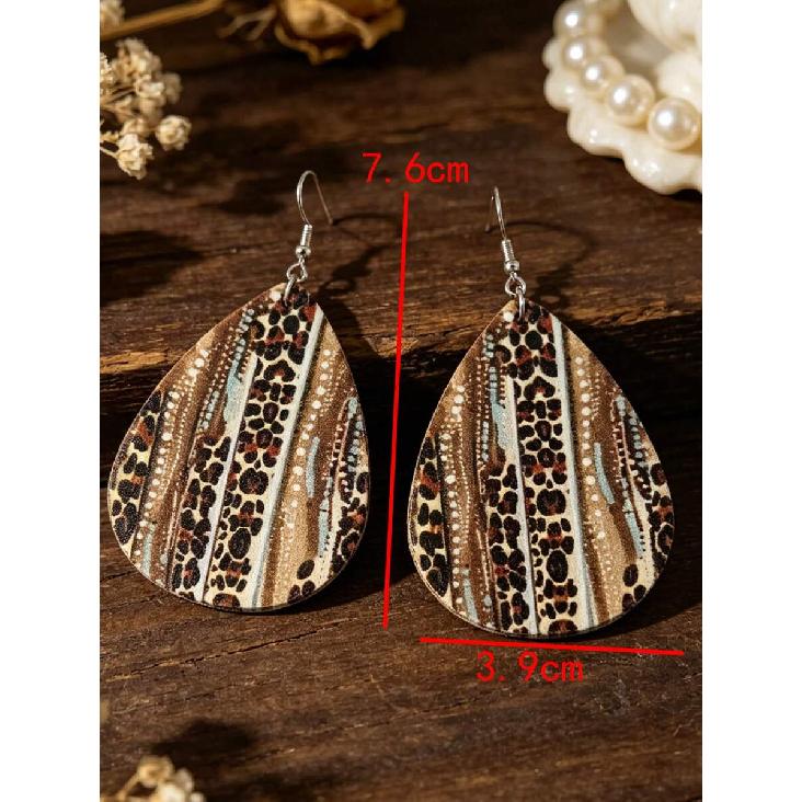 1 Pair Bohemian Vintage Contrast Color Leopard Print Striped Teardrop Earrings, Versatile European & American Style