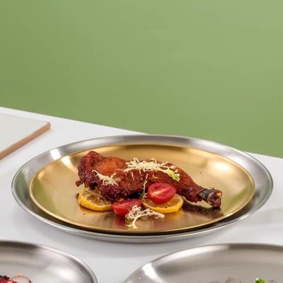 Platos de cena de acero inoxidable, platos redondos gruesos para ensalada, cocina casera, plato para servir ensalada y barbacoa, vajilla