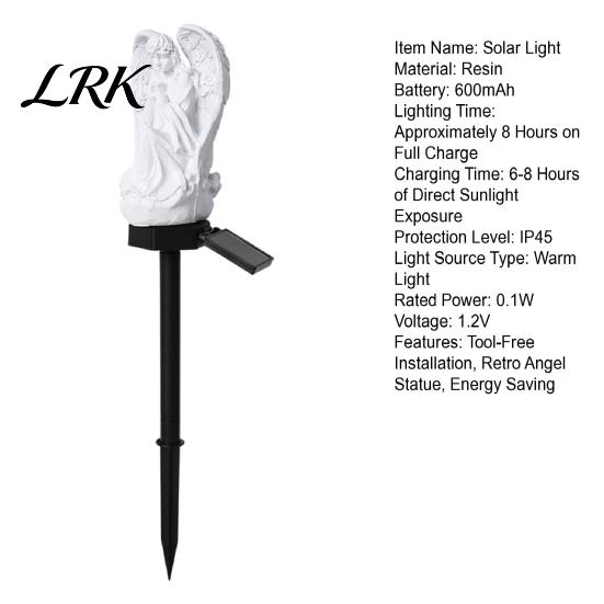 Outdoor Garden Art Statue Solar Angel Light, Waterproof Pathway Retro Lighted Praying Villa Backyard Lighting with Stake for Patio Lawn Walkway