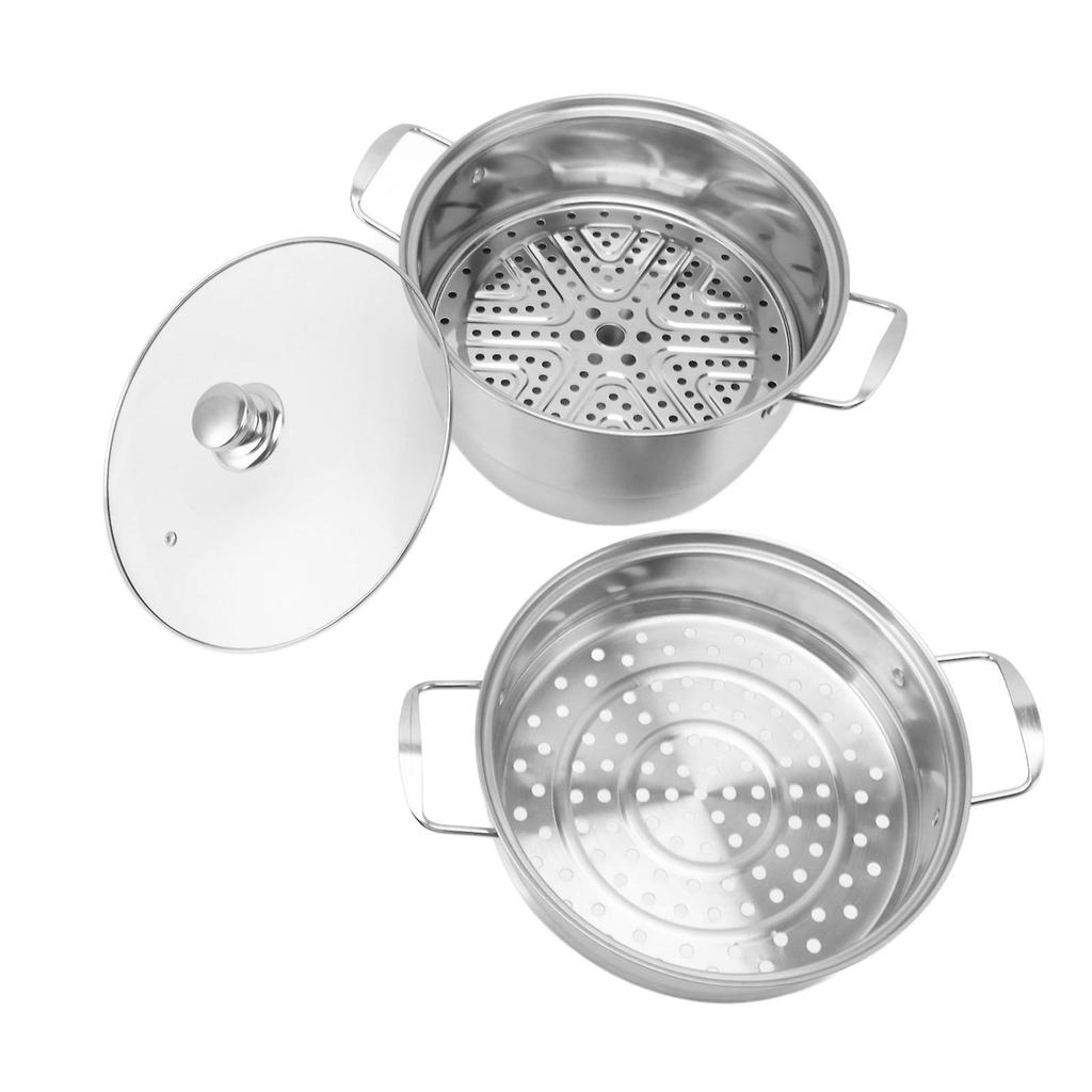 3-Layer Stainless Steel Steam Pot with Glass Lid – Large, Durable Martensite Design