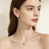Elegant Four Leaf Clover Cat Eye Stone Earring Necklace Set Women Minimalist Chic Office Wear