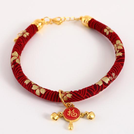 Pet Collar Chinese Style Decorative Skin Friendly Adjustable Cat Dogs Necklace Collar with Pendant Bell for Festival