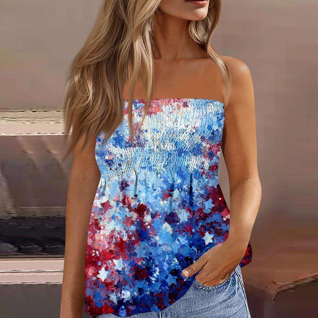 Summer Tube Tops For Women,Cute Sexy Off Shoulder Print Sleeveless T-Shirt