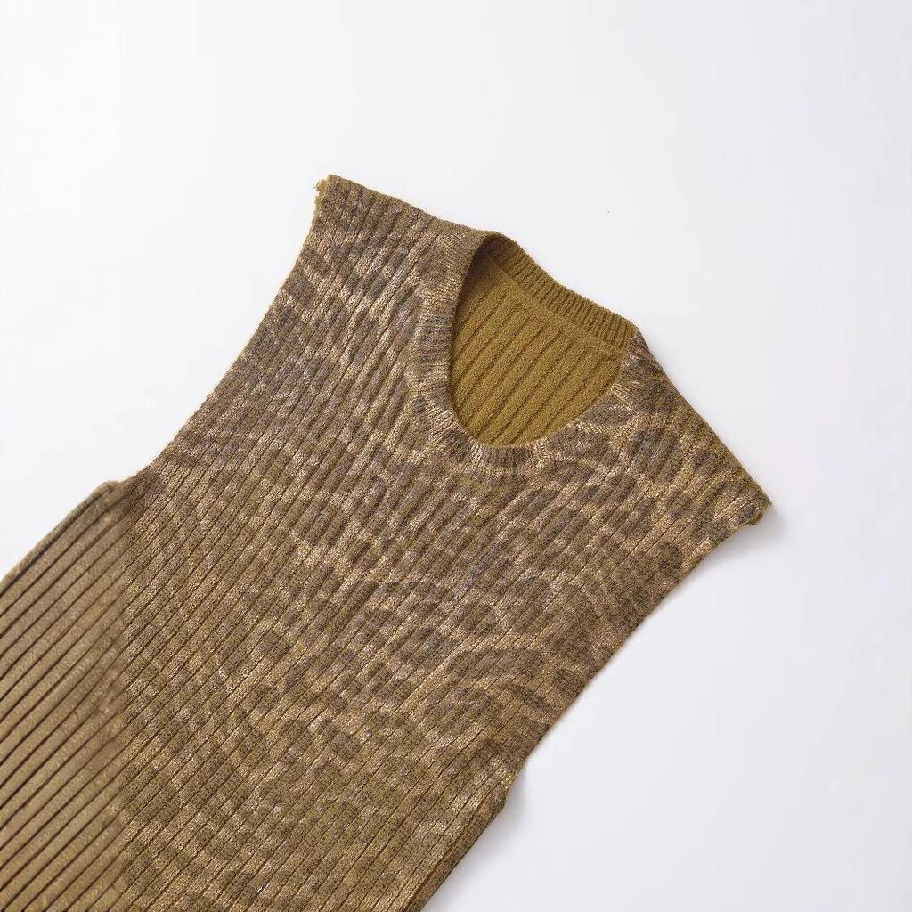 2024 Autumn Women's European & American Style Animal Print Metal Foil Knit Vest