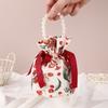 Pearl Handle Canvas Flower Drawstring Bag Ribbon Bow Festive Sugar Bag Bowknot Handbag  Outdoor