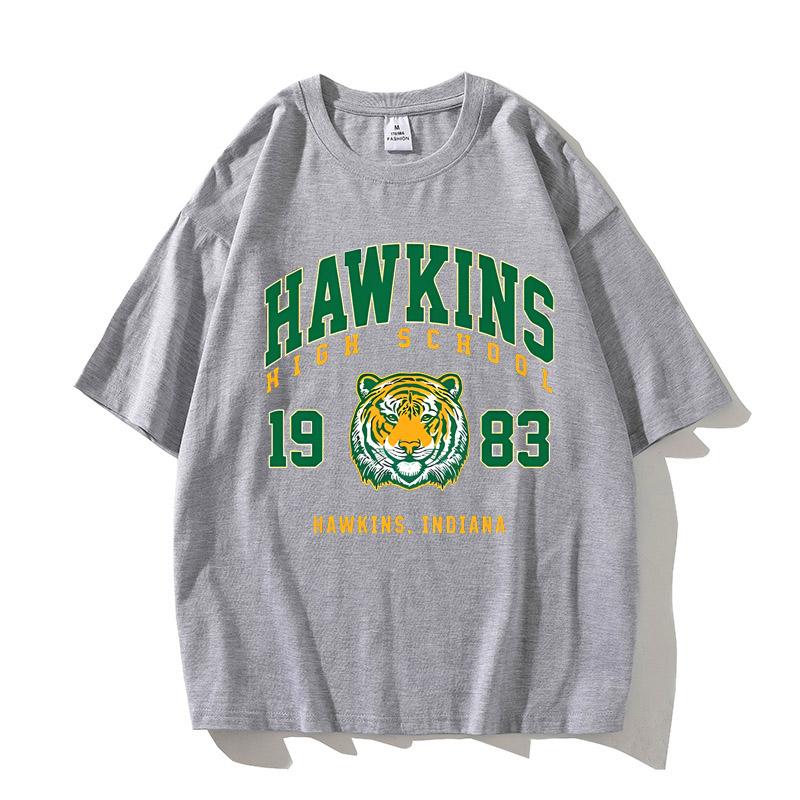 High Quality Cotton Hawkins High School 1983 Print TShirt Men Harajuku Tee Shirts Fashion Streetwear Casual Crewneck Tshirt