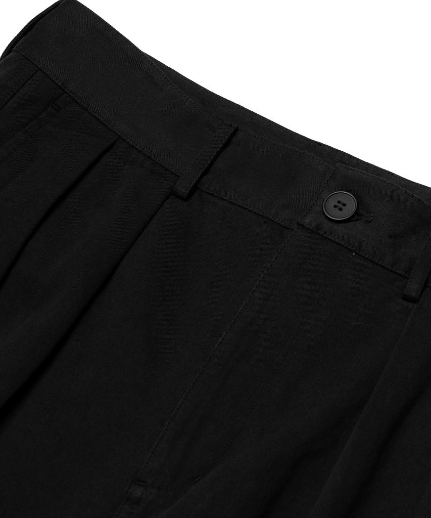 CONNECT KINLOCH Washed Cotton Loose Fit Double-Pleat Pants [Black]