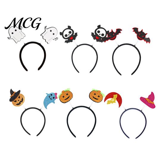 Festive Halloween Decoration Headband for Kids Adults, Glitter Pumpkin Bat Ghost Adjustable Hairband Skull Hair Accessories Cosplay Dress Up