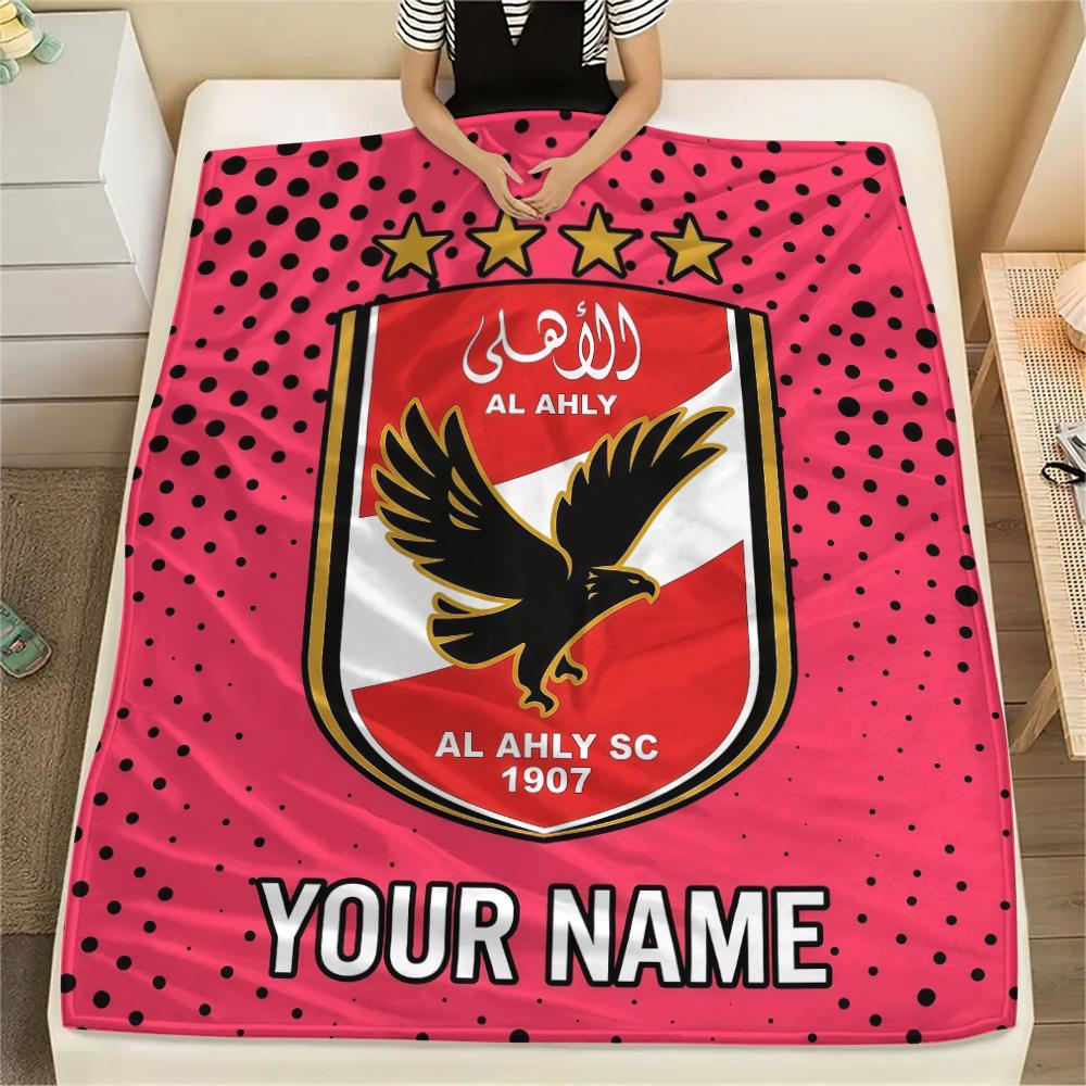 Custom Name Al Ahly SC Flannel Blanket, High quality Comfortable for All Seasons, Home Decor, Warmth and Comfort
