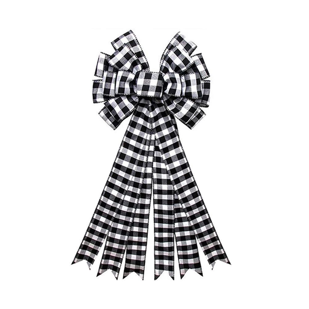 Christmas Decoration Linen Plaid Bowknot Decorate for Christmas Tree Home Scene Hanging Ornaments