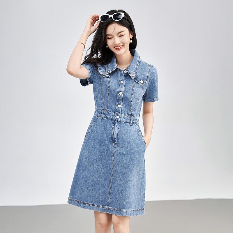 

2024 Nanyou Повседневное Шикарное Омолаживающее Джинсовое Платье - Женская Мода Extra Large синий