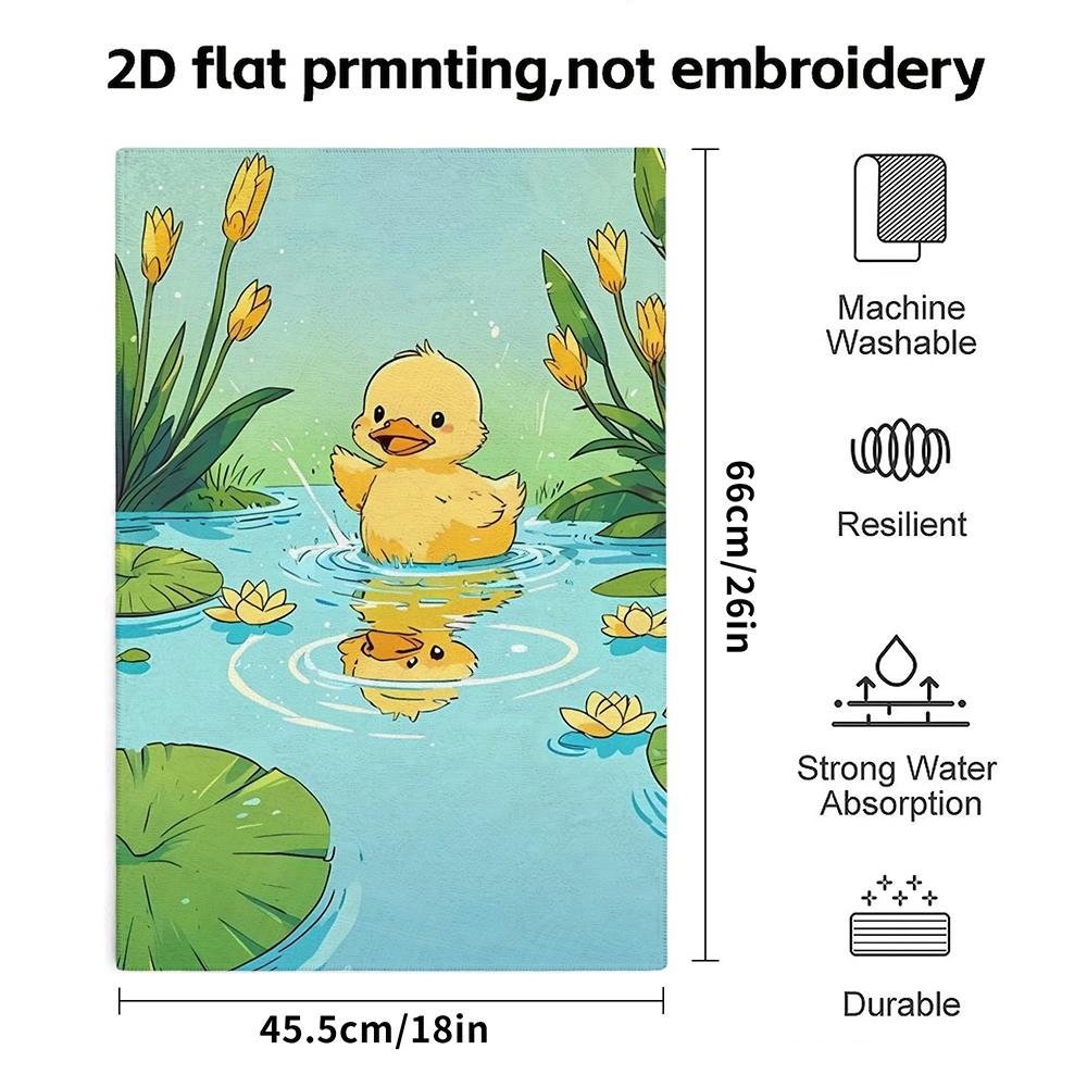 Yellow Duck Pond Soft Bath Towel, Kawaii Duckling Quick Dry Absorbent Towel
