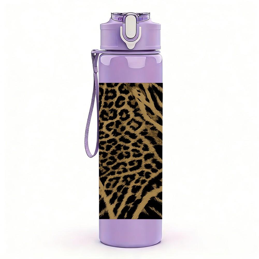 1PC Dark Leopard Skin Texture 750ml Color Plastic Sports Water Bottle Leakproof Flip Straw Lid For Sports Office Home Use