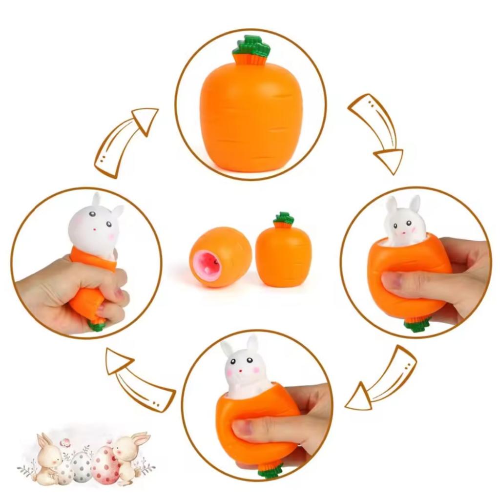 1-5pcs Easter Squeeze Toys Carrot Rabbit Fidget Toys Pop Up Squishy Rabbit In Carrot Stress Relief for Kids Adult Novelty Toy