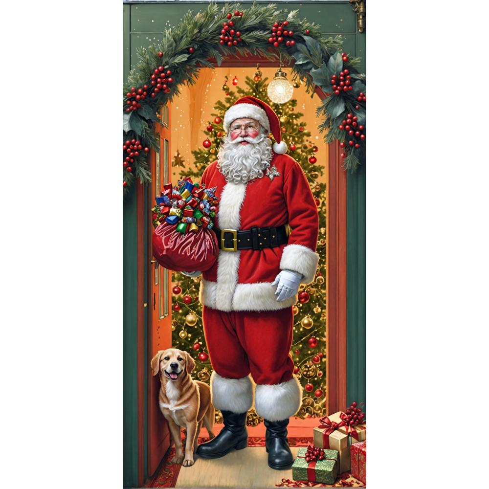 

Christmas Santa With Gift Bag Door Cover Kids Room Xmas Door Linings Indoor Outdoor Porch Large Decoration 2026 New Year Decors
