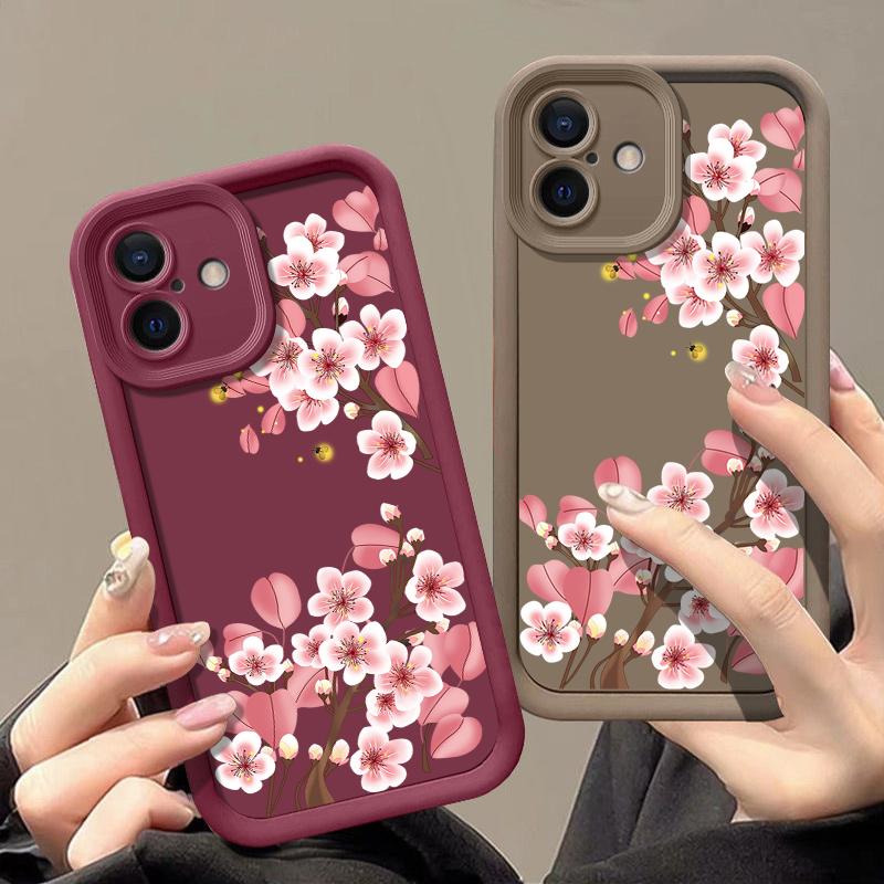 Für iPhone 16 Pro Max 15 Pro 14 Plus 13 12 11 XS 8 7 Telefonhülle Rosa Blumendruck Matte Stoßfeste Linsenschutz TPU Weiche Stoßstangenabdeckung