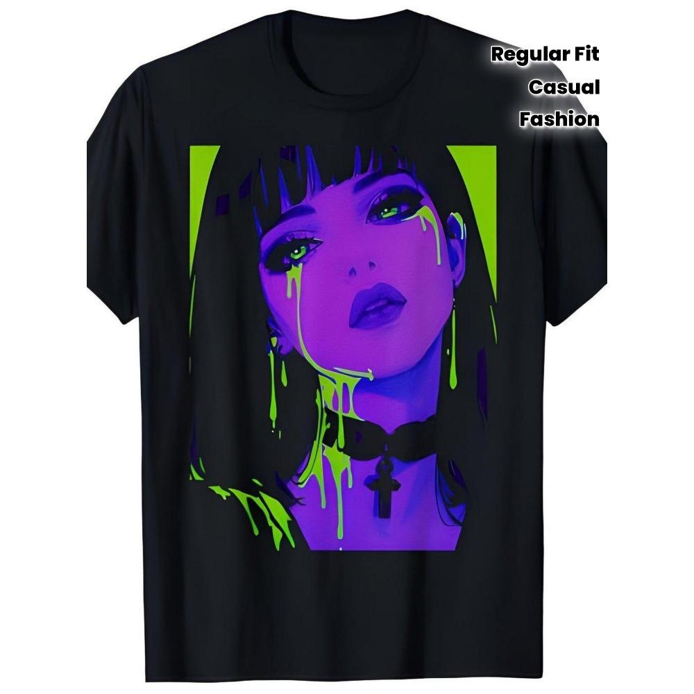 Мужская футболка в стиле киберпанк, киберстиль, с аниме-рисунком, неоновая геометрия, комикс-арт, с коротким рукавом, обычный крой, повседневная S