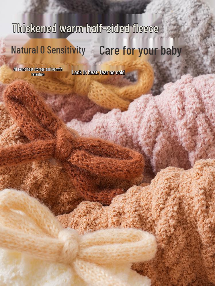 Xiyu Jia Autumn/Winter Baby Mid-Calf Bowknot Knit Socks - Warm, Thick, Cable Knit for Infants and Toddlers