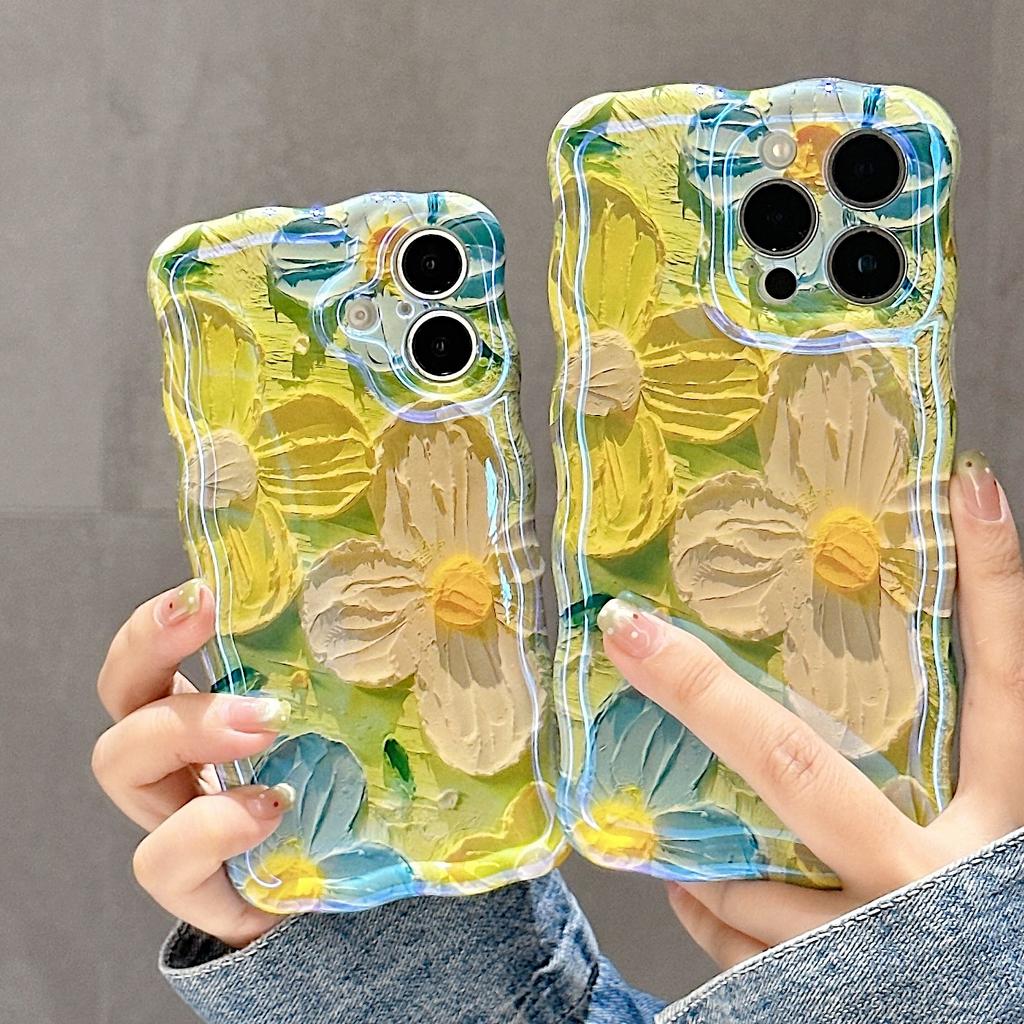 Retro Oil Painting Phone Case For iPhone 13 14 15 16 ProMax 12 11 Luxury Flower Print Shockproof Silicone Cover Artistic Decor