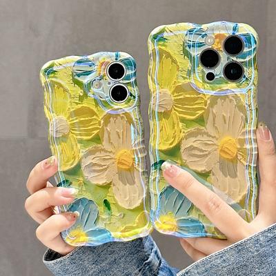 Retro aliejinės tapybos dėklas telefonui iPhone 13 14 15 16 ProMax 12 11, prabangus gėlių raštas, smūgiams atsparus silikoninis dangtelis, meninė apdaila