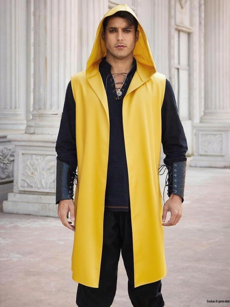 Capa con Capucha Medieval Renacentista Chaleco sin Mangas de Caballero Vikingo para Halloween o Representaciones Teatrales