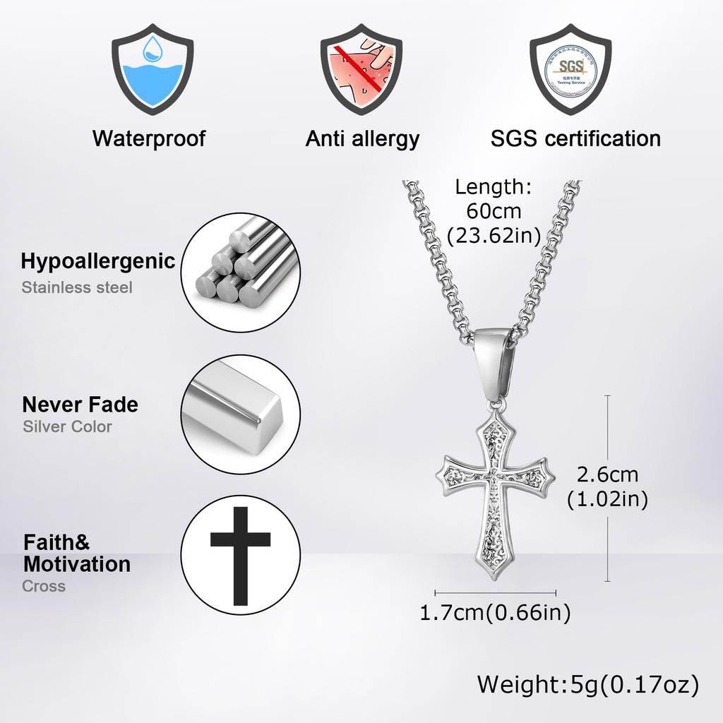 Cross Pendant Necklace for Men Boys,50/55/60cm Stainless Steel Collars Chokers,Christian Classic Chic Jewelry Gifts