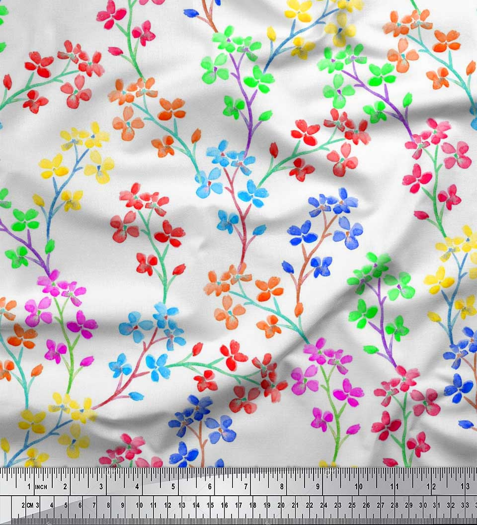 

Японська креп-сатин Soimoi Бузкова тканина з квітковим принтом 1 метр 42 дюйми 42 Inch Wide - Poly Crepe білий