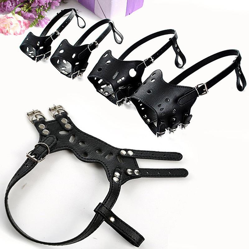 Adjustable Anti-Biting Pet Dog Soft PU Leather Muzzles Mouth Mesh Cover Masks