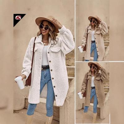 Womens Oversized Faux Fur Collarless Long Wool Coat Winter Thick Warm Street Style