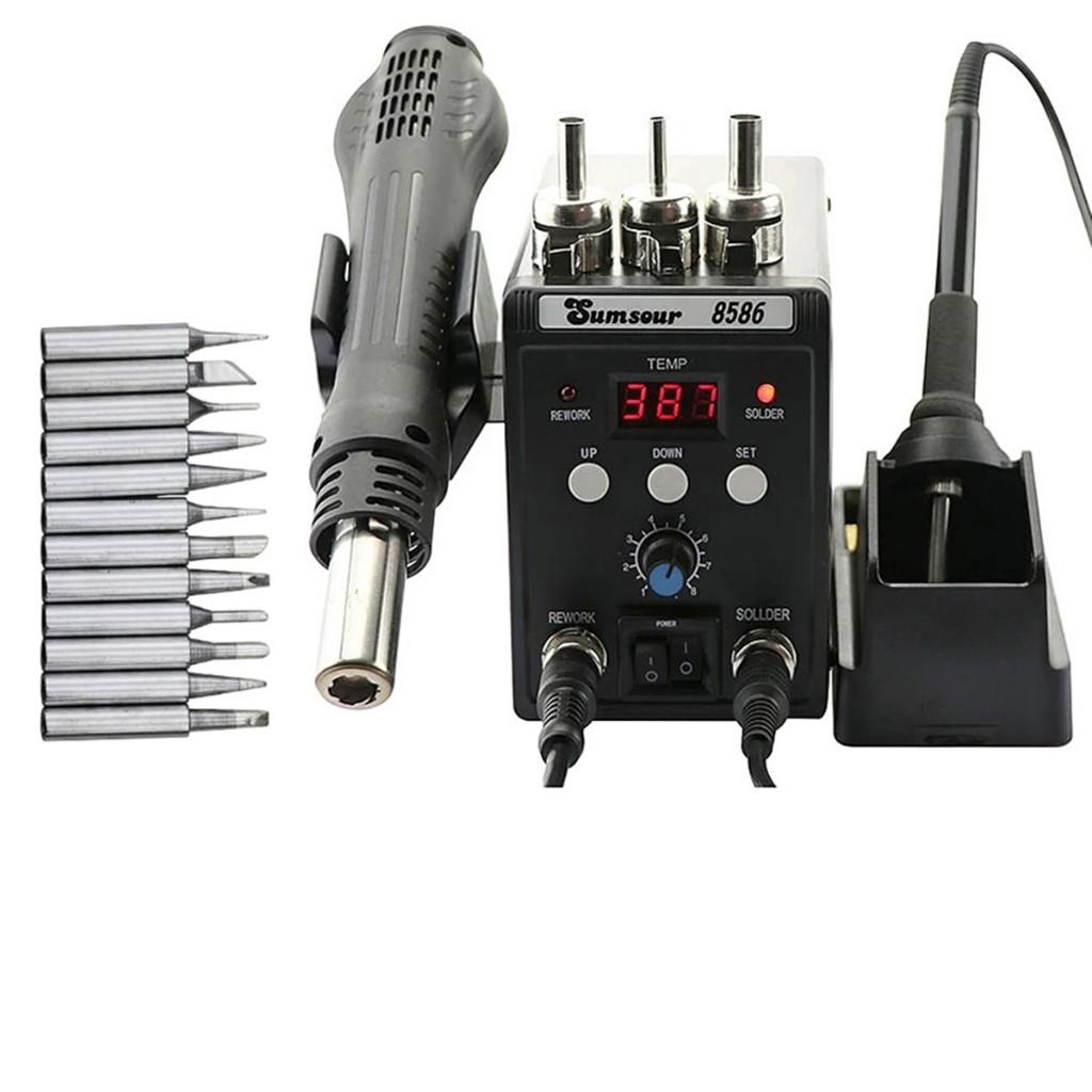 220V 2 in 1 Rework Soldering Station Digital Display SMD Hot Air Gun Solder Iron Portable Welding Desoldering Repair Tools