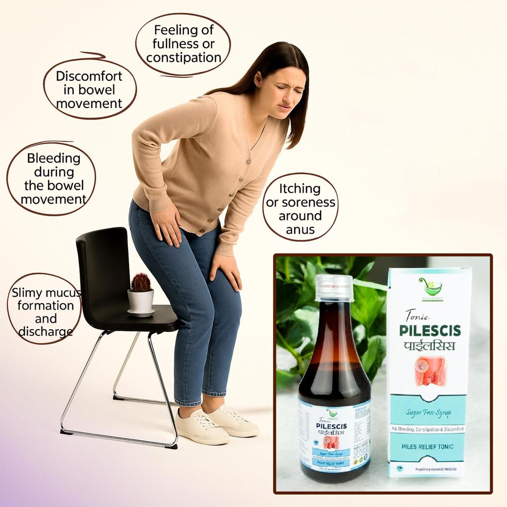 Inaksh Herbals PILESCIS Ayurvedic Piles Relief Sugar-Free Syrup, Natural Herbal Tonic for Hemorrhoids, Bleeding and Constipation with 8 Tradition