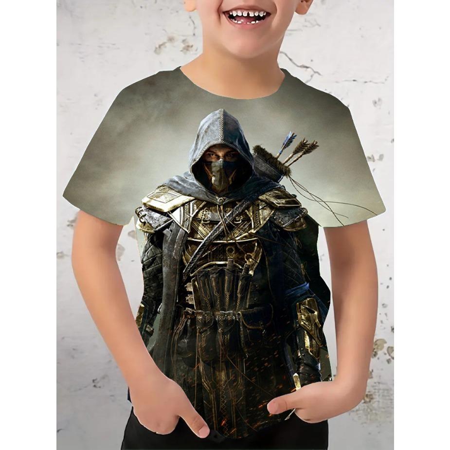 

Футболка для мальчиков с 3D-принтом с модным принтом тираннозавра Рекса, короткими рукавами, круглым вырезом, летняя быстросохнущая одежда 110