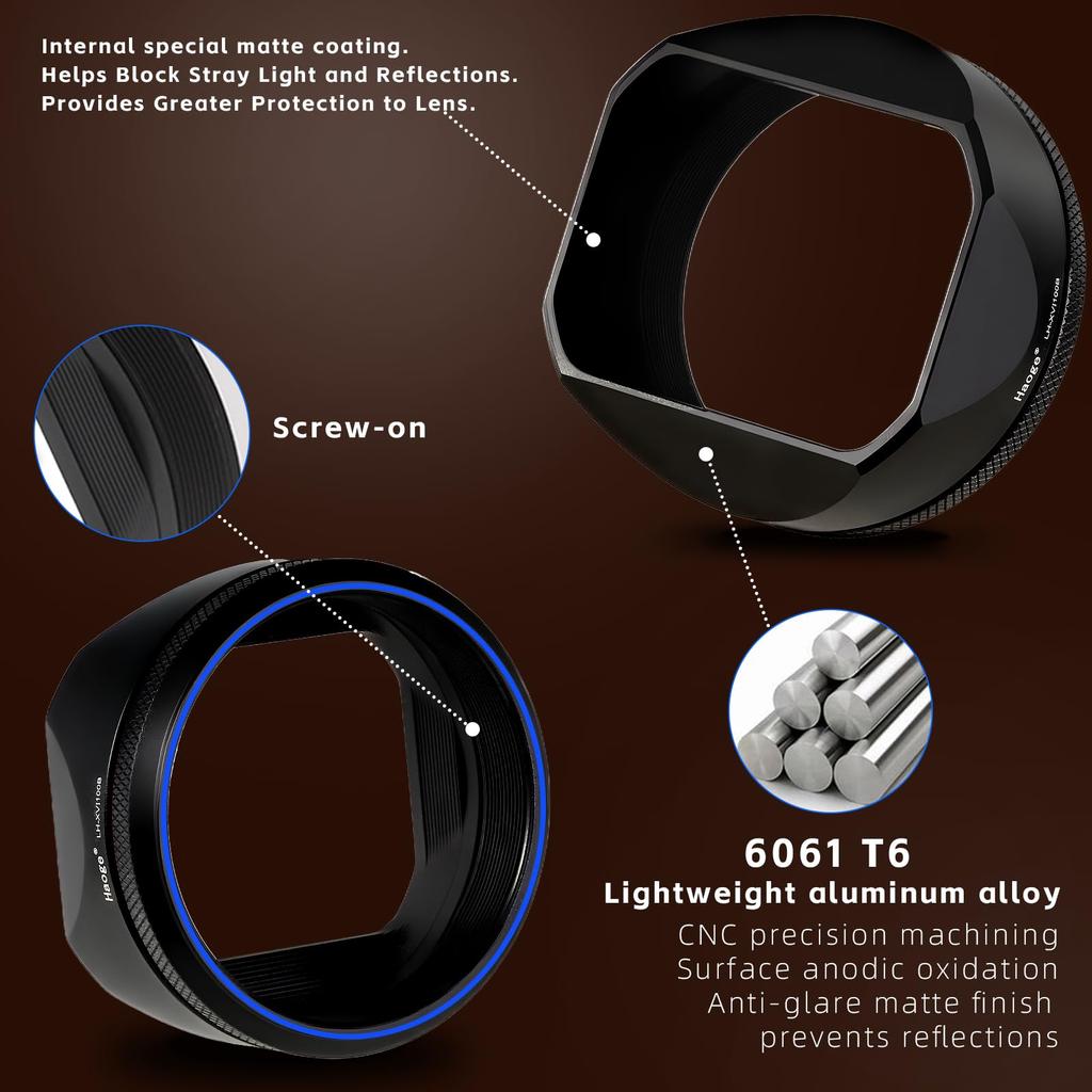 Haoge Square Metal Lens Hood 49mm with UV Filter Adapter Black Ring,