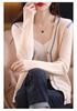 Women's V-Neck Color-Block 100% Wool Cardigan - Loose, Versatile, and Stylish for Autumn/Winter 2025