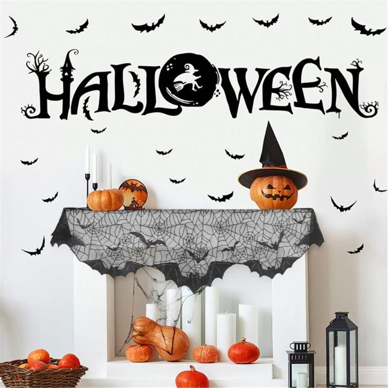 Halloween Decoration Cobweb Table Runner Tablecloth, Mantel Scarf Cover for Halloween Party