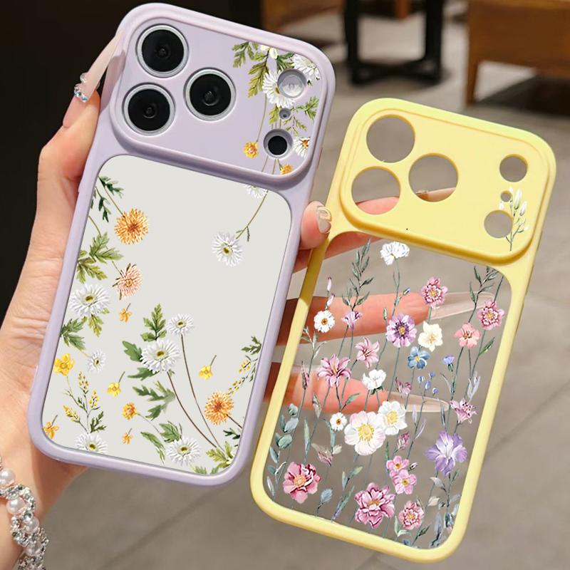 Colorful Flowers Pattern Case For iPhone 17 Pro Max For iPhone 16 15 14 13 Pro Max Luxury Hybrid TPU+PC Clear Back Hard Cover