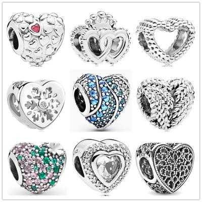 New Snake Chain Pattern Open Sparkling Heart Charm Beads Fit Original Bracelet DIY Jewelry for Women