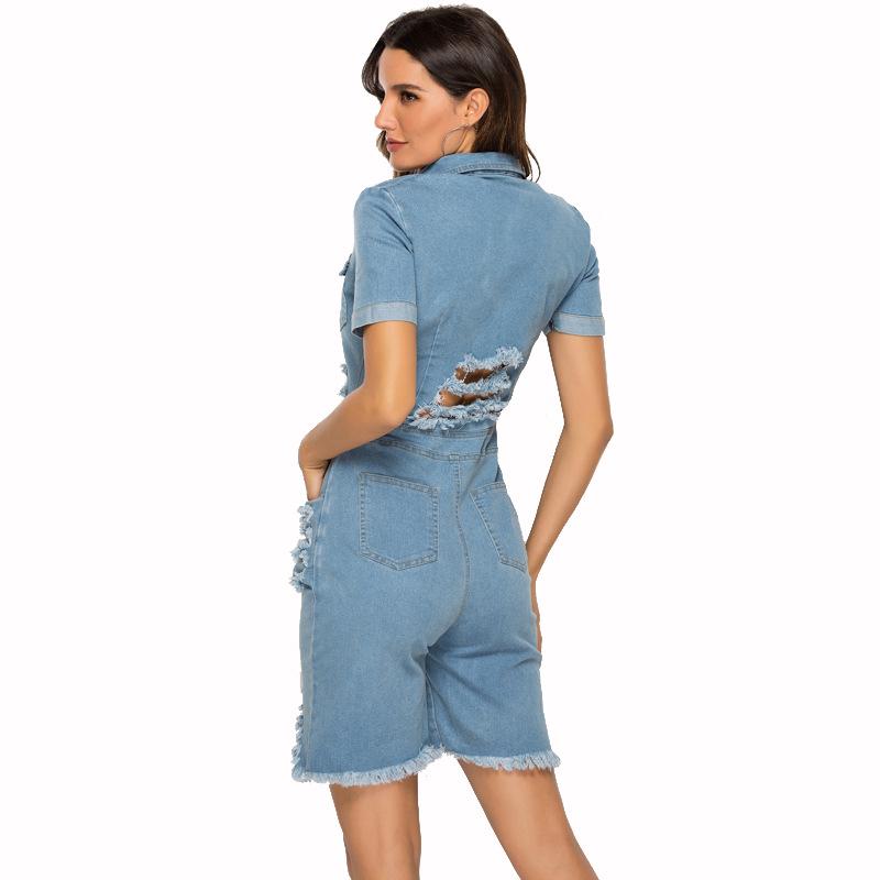 Blue Denim Jumpsuit Women Short Sleeve 