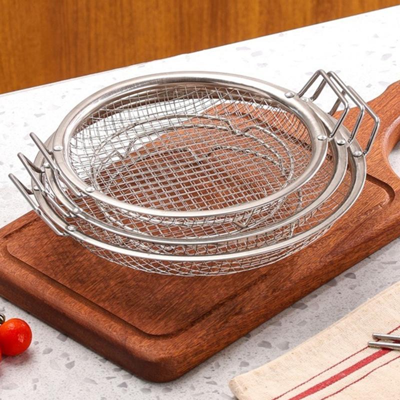 Stainless Steel Filter Tray Reusable Round Mesh Basket Fruit Vegetable Water Filter Tool Barbecue Fried Chicken Kitchen Strainer