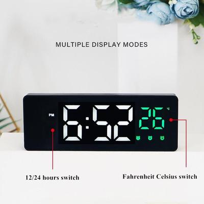 Orologio Digitale con Controllo Vocale, Visualizzazione Temperatura e Data, Snooze, Orologio da Tavolo con 3 Sveglie, Formato 12/24 Ore, Orologio LED a Specchio con Cavo USB