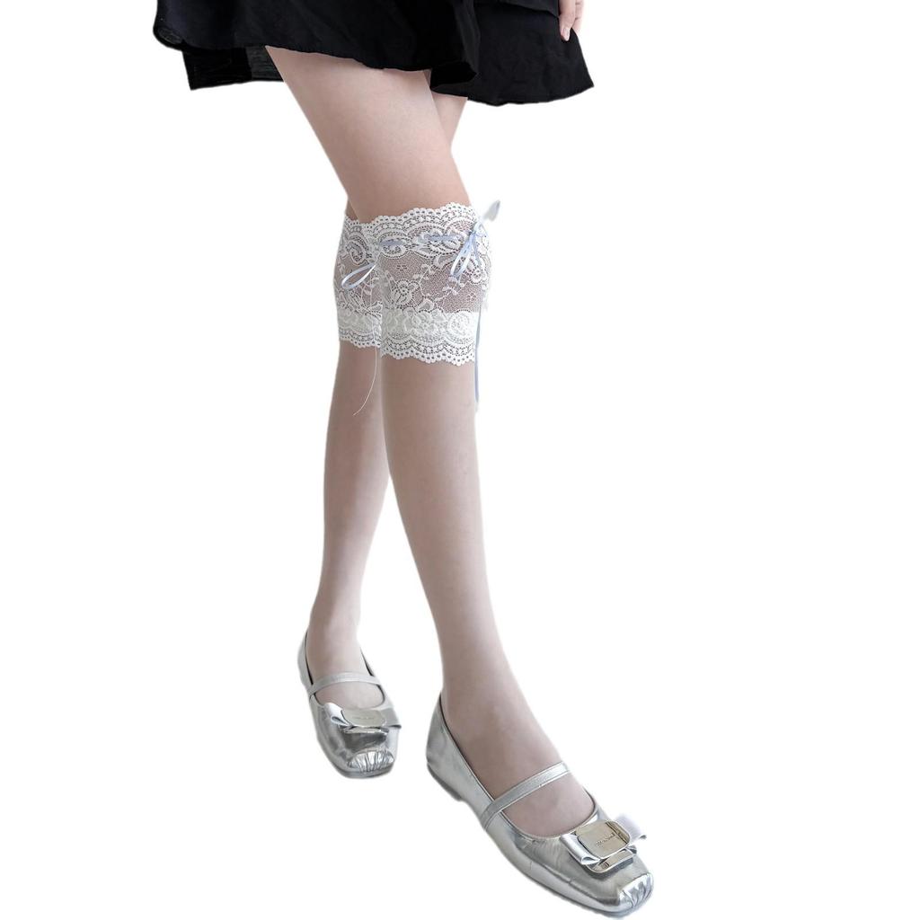 Lolita Lace Bow Over-the-Knee Socks - Japanese Style White Knee-High with Ribbon Tie