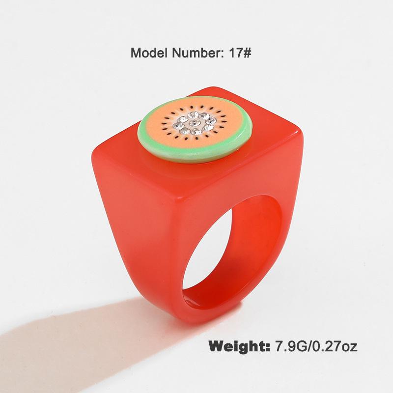 

Кенджи Кольцо из смолы с тропическими фруктами - Женский модный аксессуар летних конфетных цветов Size 19