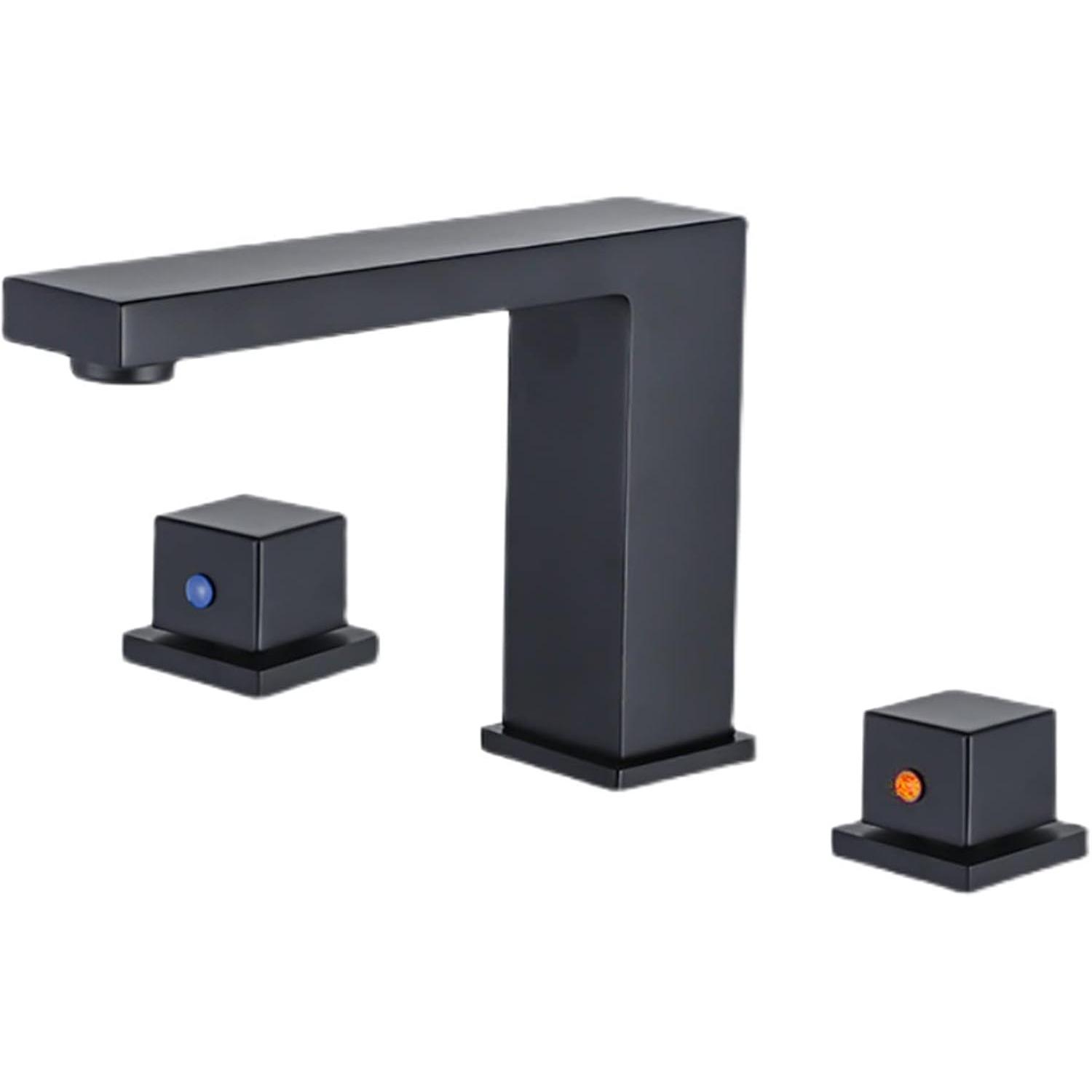 

3 Hole Basin Taps, Bathroom Basin Mixer Tap Brass Cold and Hot Water Split Bathroom Basin Taps-Black Efficency