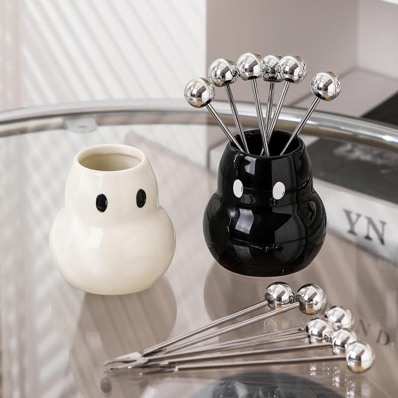 Ru Han Ceramic Fruit Fork Set with Pear Holder