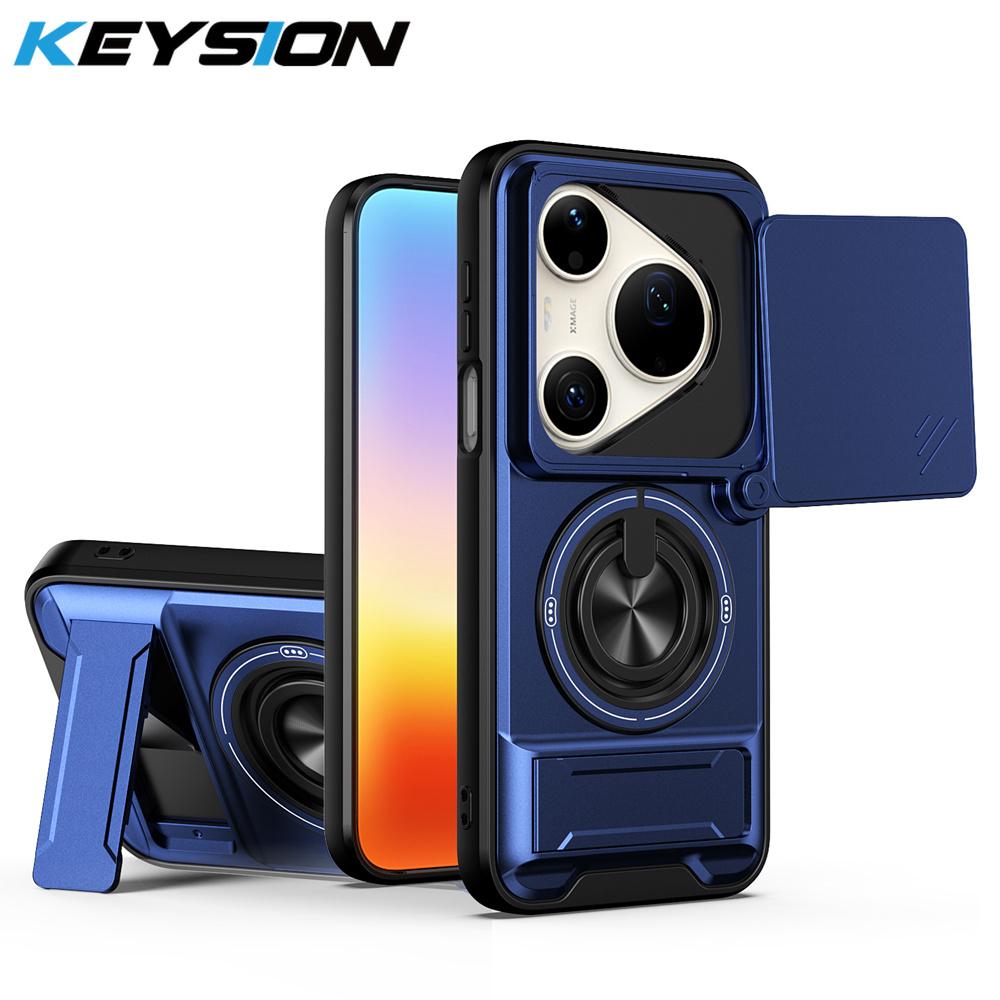KEYSION Magnetic Phone Case for Huawei Pura 90s Pro Max Slide Camera Protection Upright Kickstand 360°Ring Shockproof Back Cover