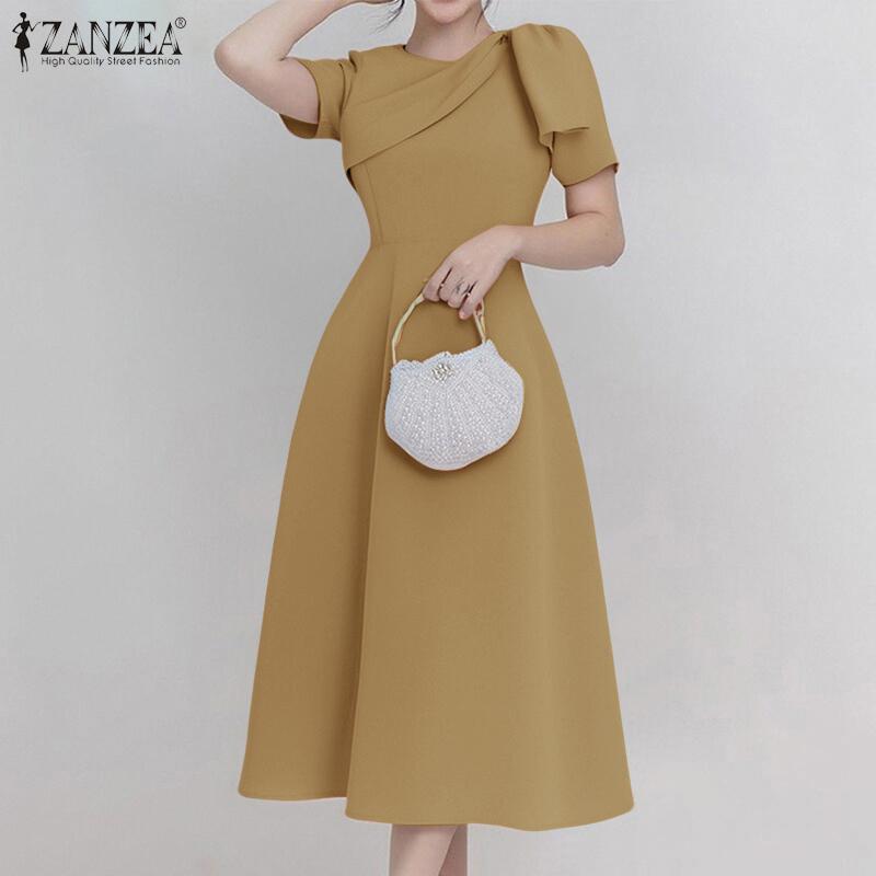 ZANZEA Women Casual Round Neck Summer Short Sleeve A-line Dress