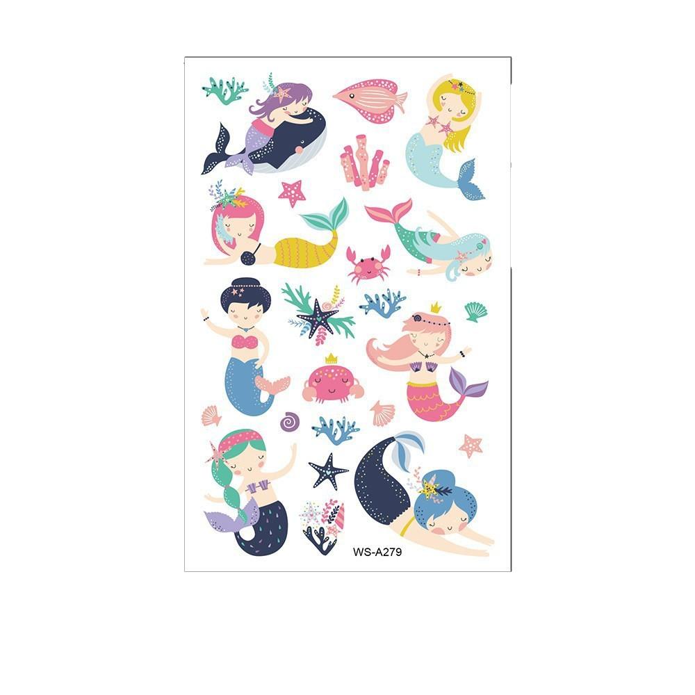 Children's Cartoon Mermaid Tattoo Sticker Pink Princess Waterproof Cute Fun Disposable Bonus Sticker