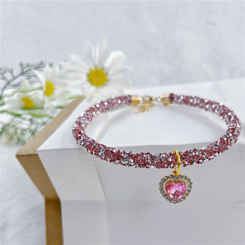 Colier Pisică Cristal Pandantiv Gemă Inimă Petrecere Strass Colier Ajustabil Pisici Cățel Chihuahua Nuntă Accesorii Animale de Companie