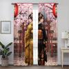 2pc   Window Curtains Art Japanese Sakura Kimono Girl Machine Washable Polyester  Without Electricity Festive Holiday for Bedroom