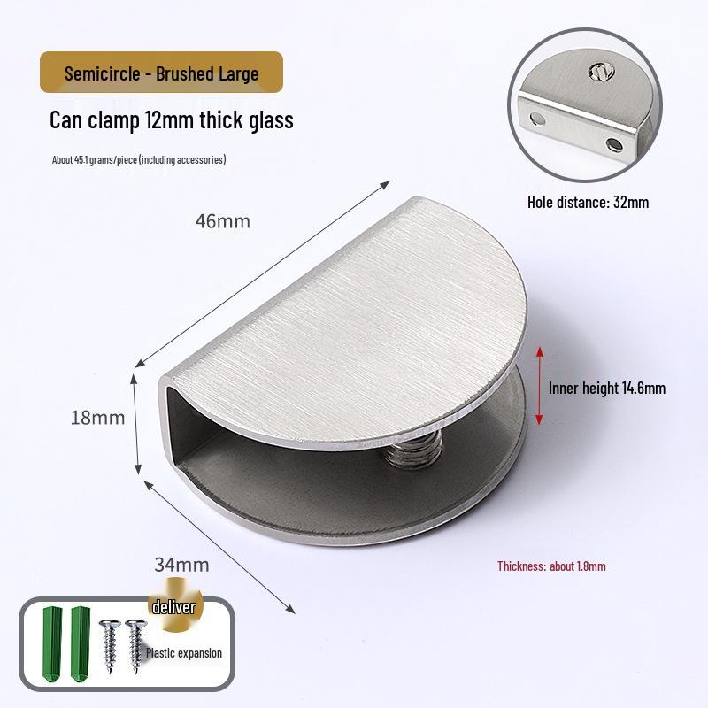 Stainless Steel Semicircular Square Glass Clamp Shelf Bracket